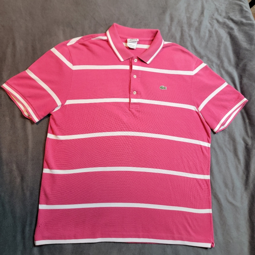 Vintage Y2K Lacoste Stripes Polo Shirt Size 5 Large Pink White Unisex